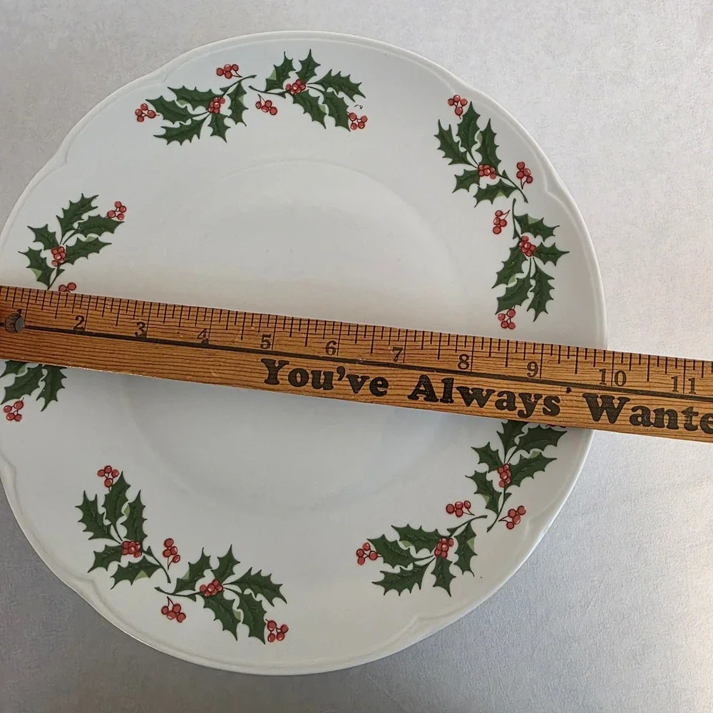 VTG Apulum Christmas Holiday Pattern Holly & Berries Porcelain Dinner Plates (6)